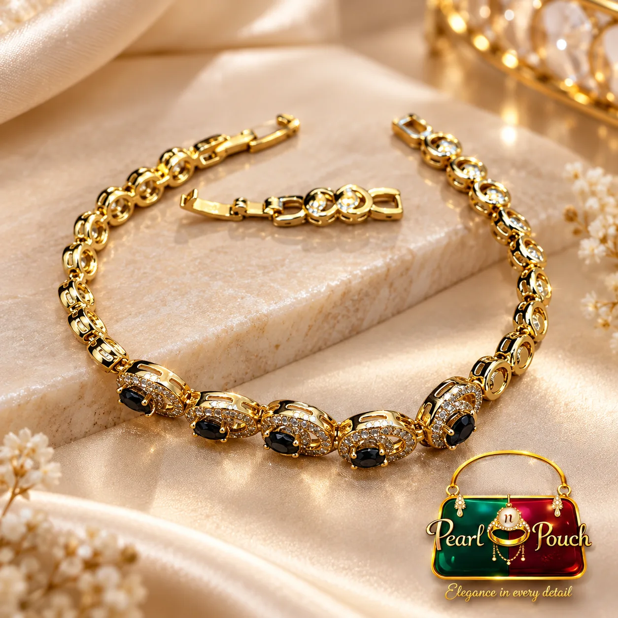 Elegant Zuping 18K Gold Plated Black Zirconia Bracelet (1)