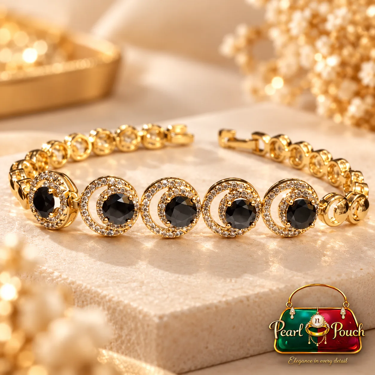 Elegant Zuping 18K Gold Plated Black Zirconia Bracelet (7)
