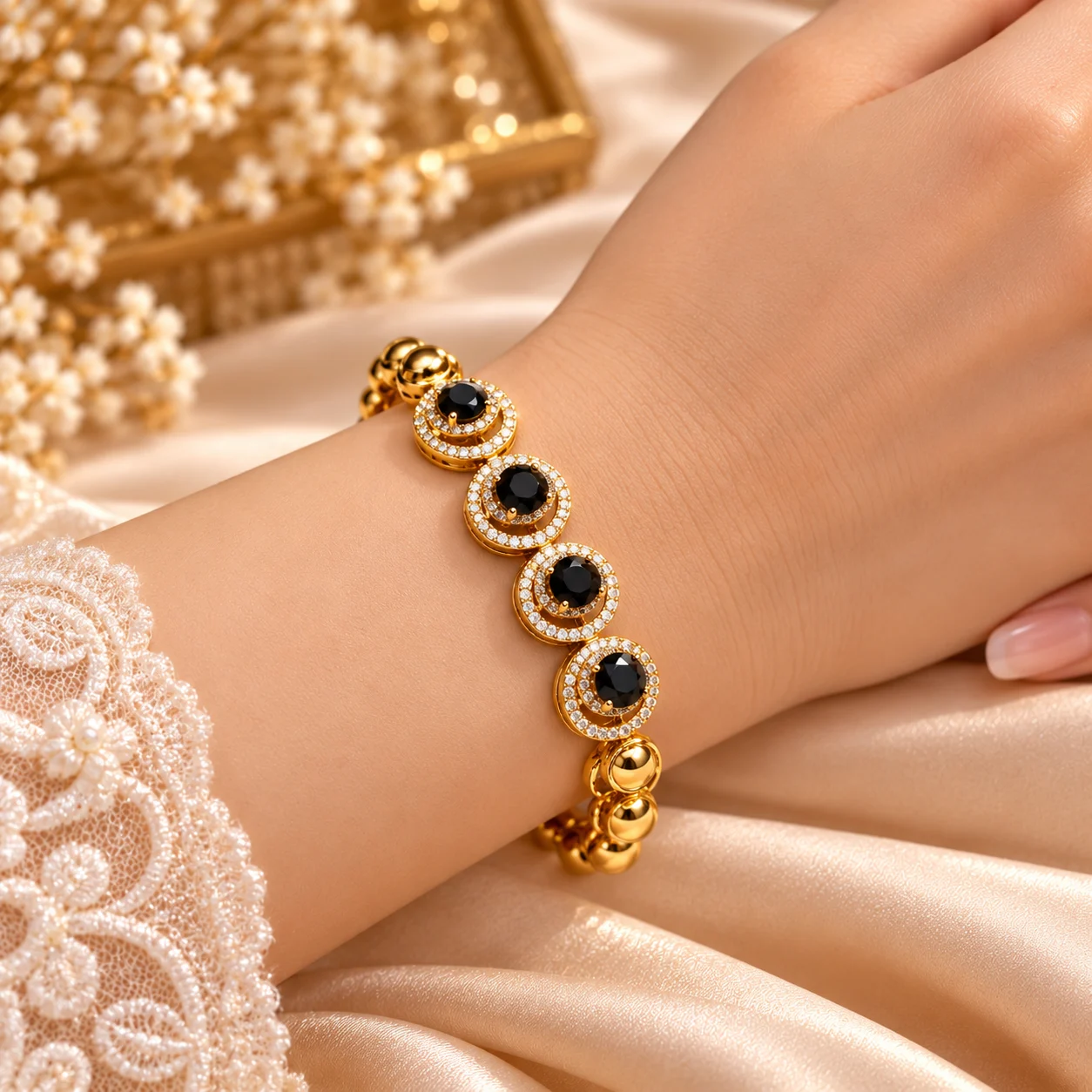 Elegant Zuping 18K Gold Plated Black Zirconia Bracelet (8)