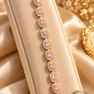 Elegant 18K Gold Plated Zirconia Bracelet by Zuping featuring oval clear-looking zirconia stones and detailed gold-plated settings