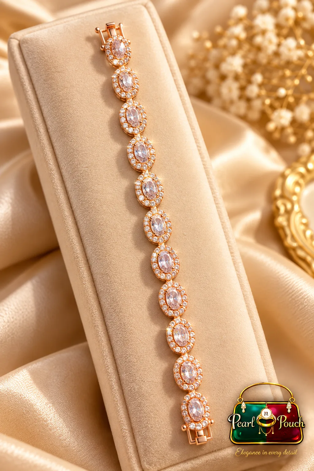Elegant Zuping 18K Gold Plated Zirconia Bracelet (3) Elegant 18K Gold Plated Zirconia Bracelet by Zuping featuring oval clear-looking zirconia stones and detailed gold-plated settings