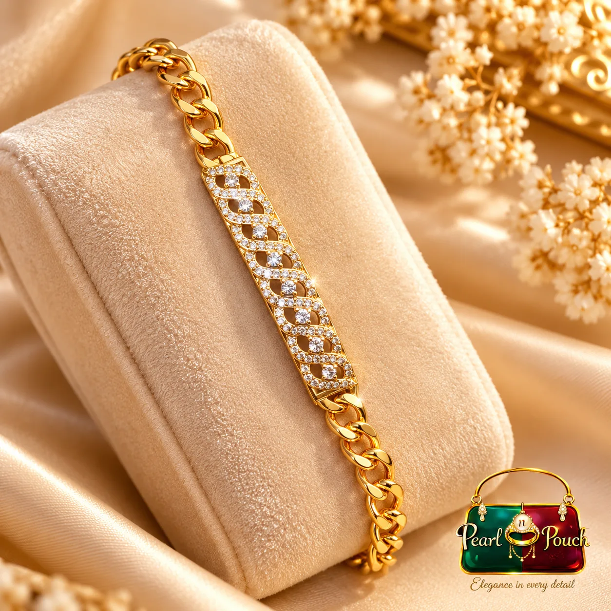 Elegant Zuping 18K Gold Plated Zirconia Bracelet (3) Elegant 18K Gold Plated Zirconia Bracelet with sparkling centrepiece and chain-link design