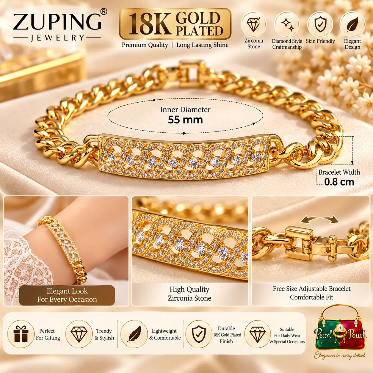 Elegant Zuping 18K Gold Plated Zirconia Bracelet (5)