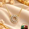 Premium 18K Gold Plated Zirconia Circle Necklace by Zuping with a 1.5 cm circular pendant and sparkling clear zirconia stones