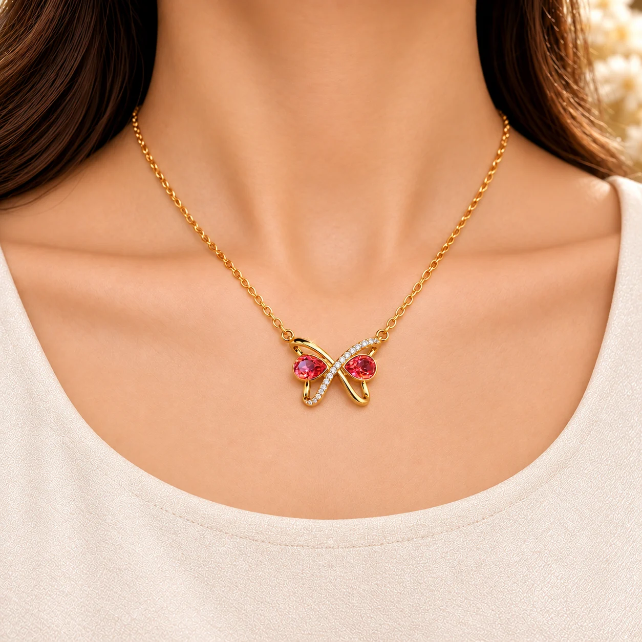 Elegant Zuping 18K Gold Plated Zirconia Green Stone Necklace (1)