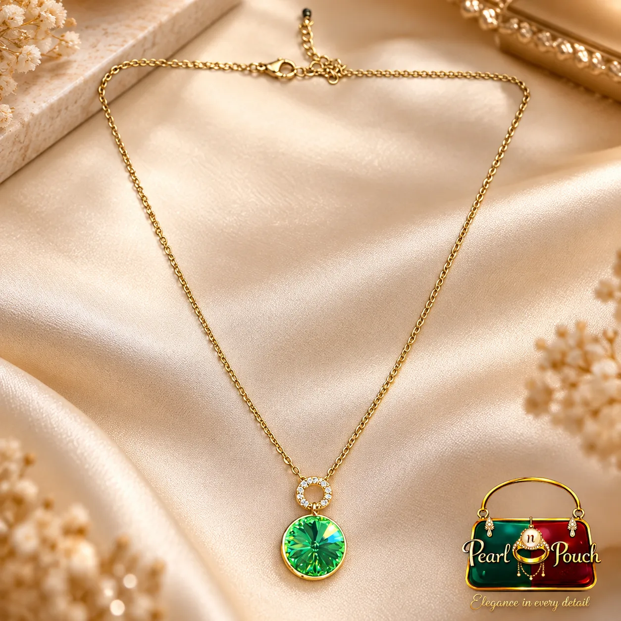 Elegant Zuping 18K Gold Plated Zirconia Green Stone Necklace (1)