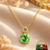 Premium 18K Gold Plated Zirconia Green Stone Necklace by Zuping with a 1.2 cm green pendant stone and circular zirconia ring