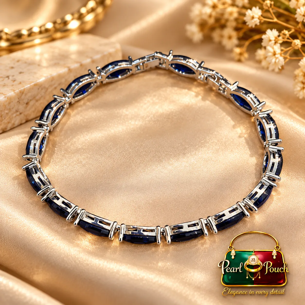 Elegant Zuping Silver-Plated Blue Stone Bracelet (1)