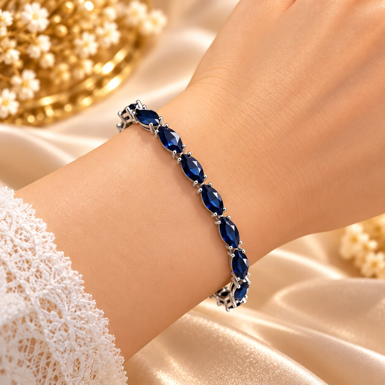 Elegant Zuping Silver-Plated Blue Stone Bracelet (7)