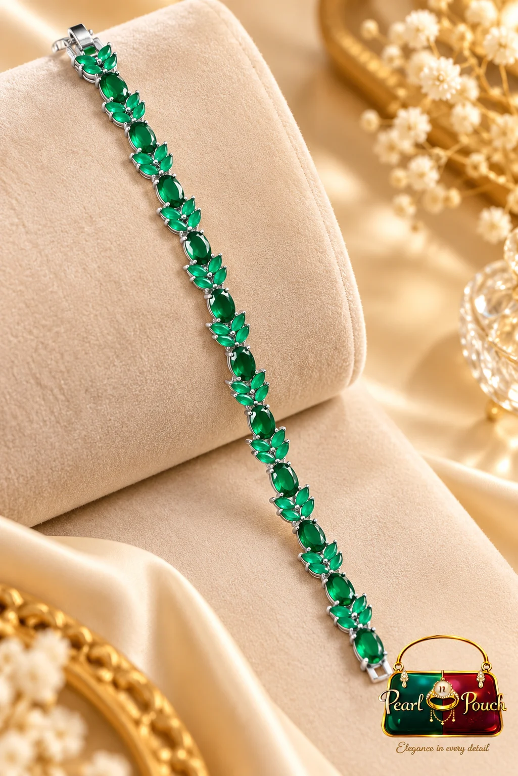 Elegant Zuping Silver-Plated Green Zirconia Bracelet (1)