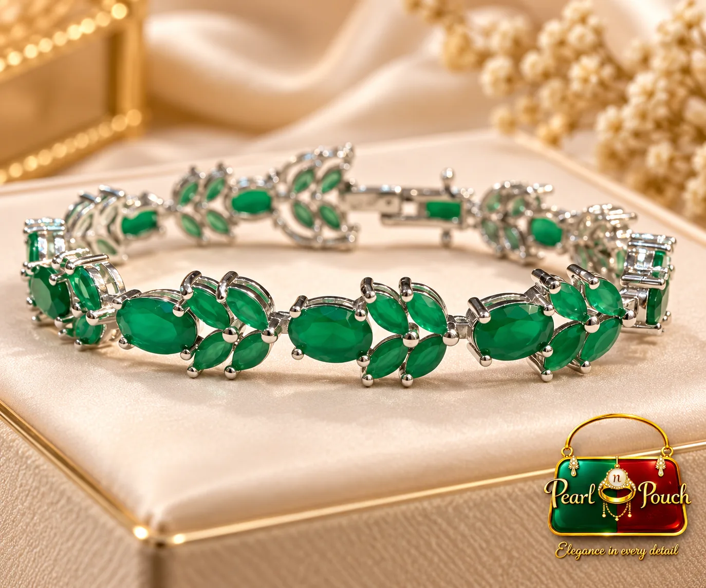 Elegant Zuping Silver-Plated Green Zirconia Bracelet (3)