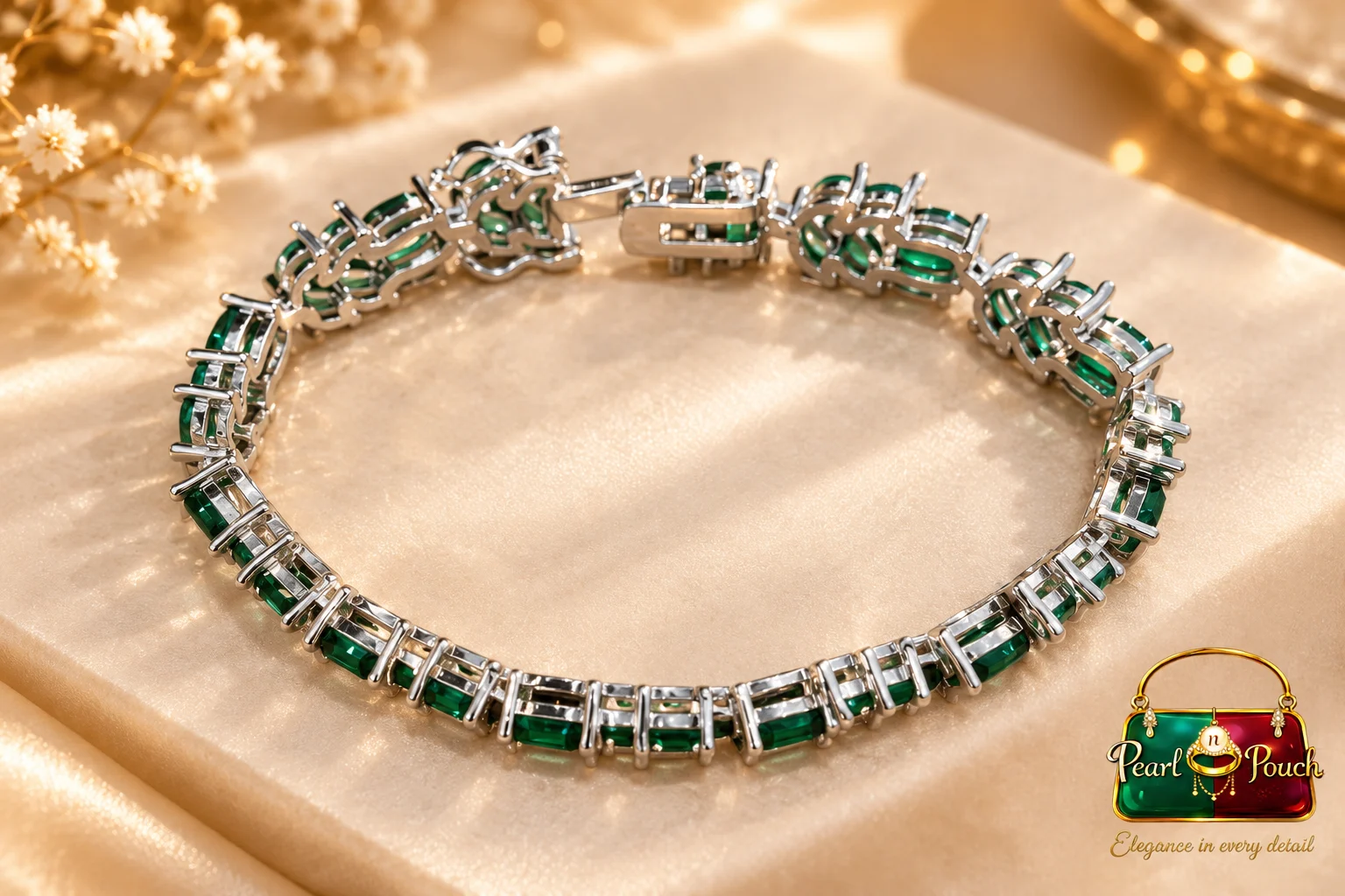 Elegant Zuping Silver-Plated Green Zirconia Bracelet (6)