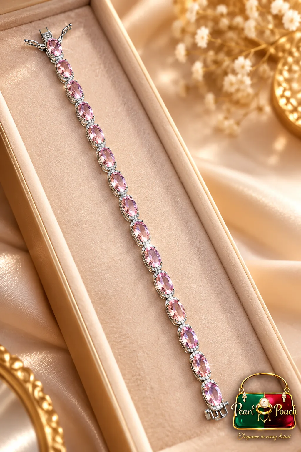 Elegant Zuping Silver-Plated Pink Zirconia Bracelet (1)