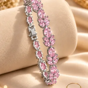 Elegant Silver-Plated Pink Zirconia Bracelet by Zuping with floral-inspired design