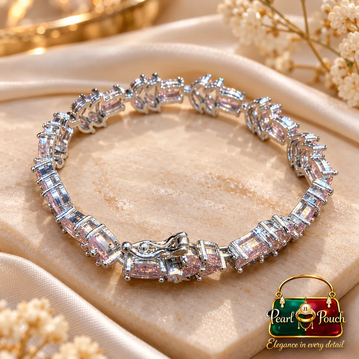 Elegant Zuping Silver-Plated Pink Zirconia Bracelet (4)