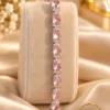 Elegant Silver-Plated Pink Zirconia Bracelet by Zuping with sparkling pink oval zirconia stones