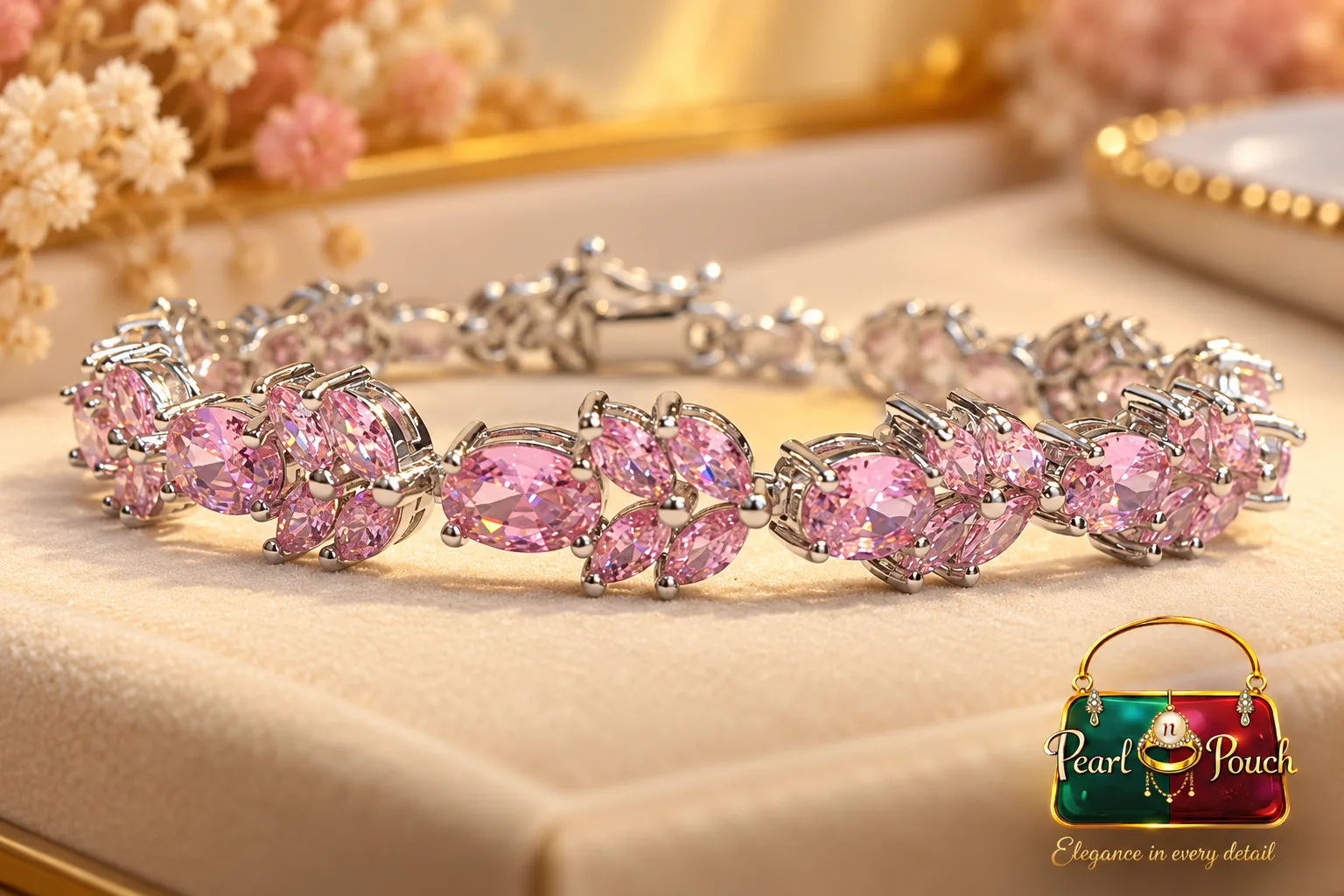 Elegant Zuping Silver-Plated Pink Zirconia Bracelet (5)