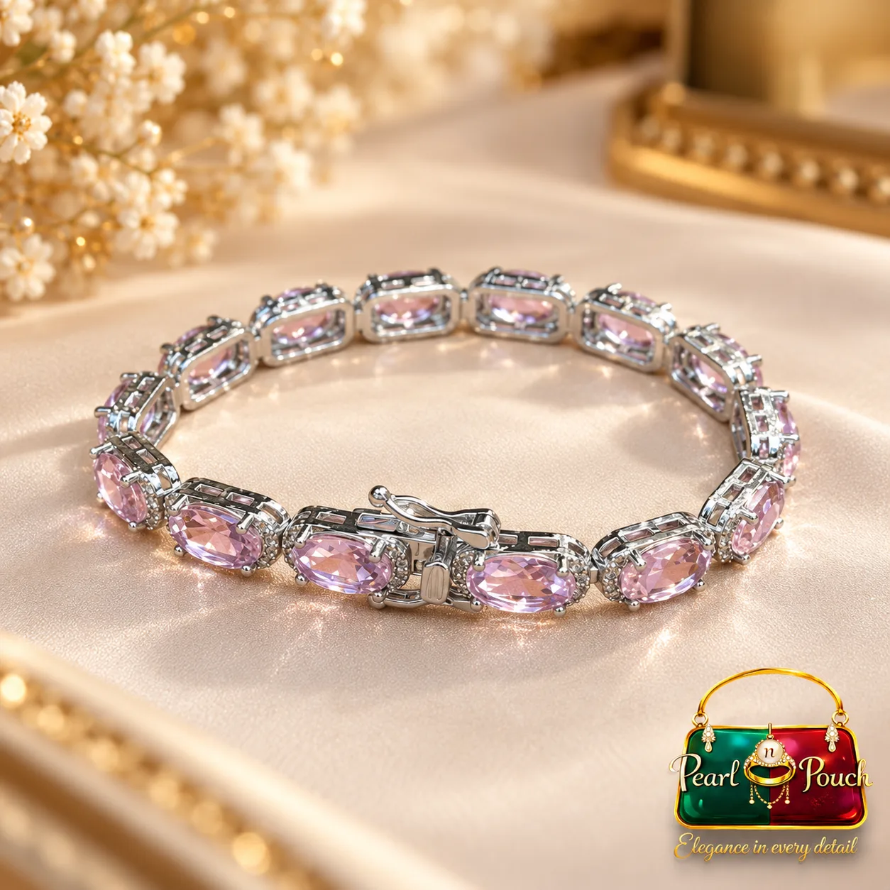 Elegant Zuping Silver-Plated Pink Zirconia Bracelet (5)