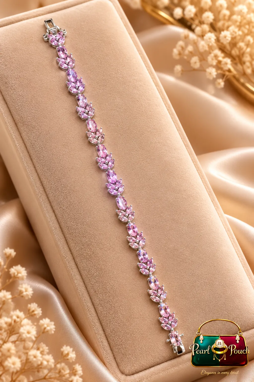 Elegant Zuping Silver-Plated Pink Zirconia Bracelet (6)