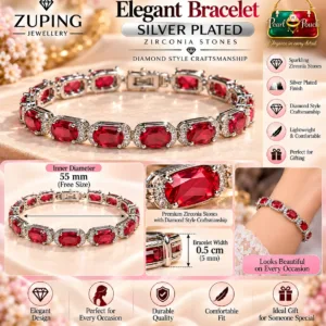 Elegant Silver-Plated Red Zirconia Bracelet by Zuping with sparkling red oval zirconia stones