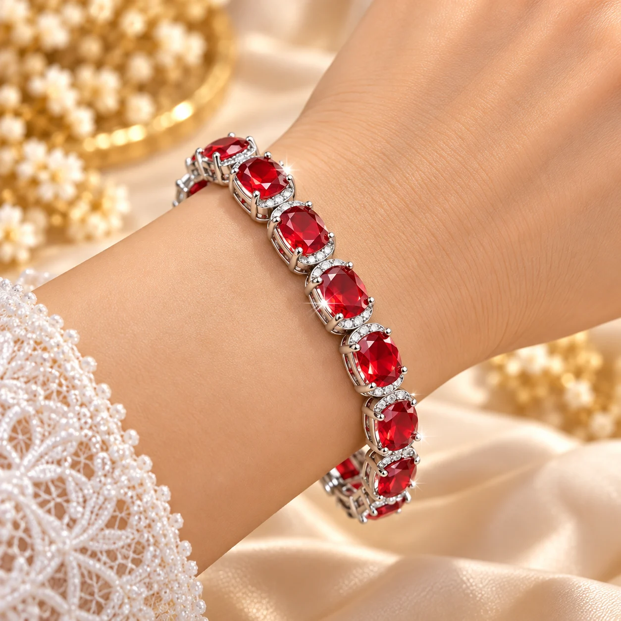 Elegant Zuping Silver-Plated Red Zirconia Bracelet (2)