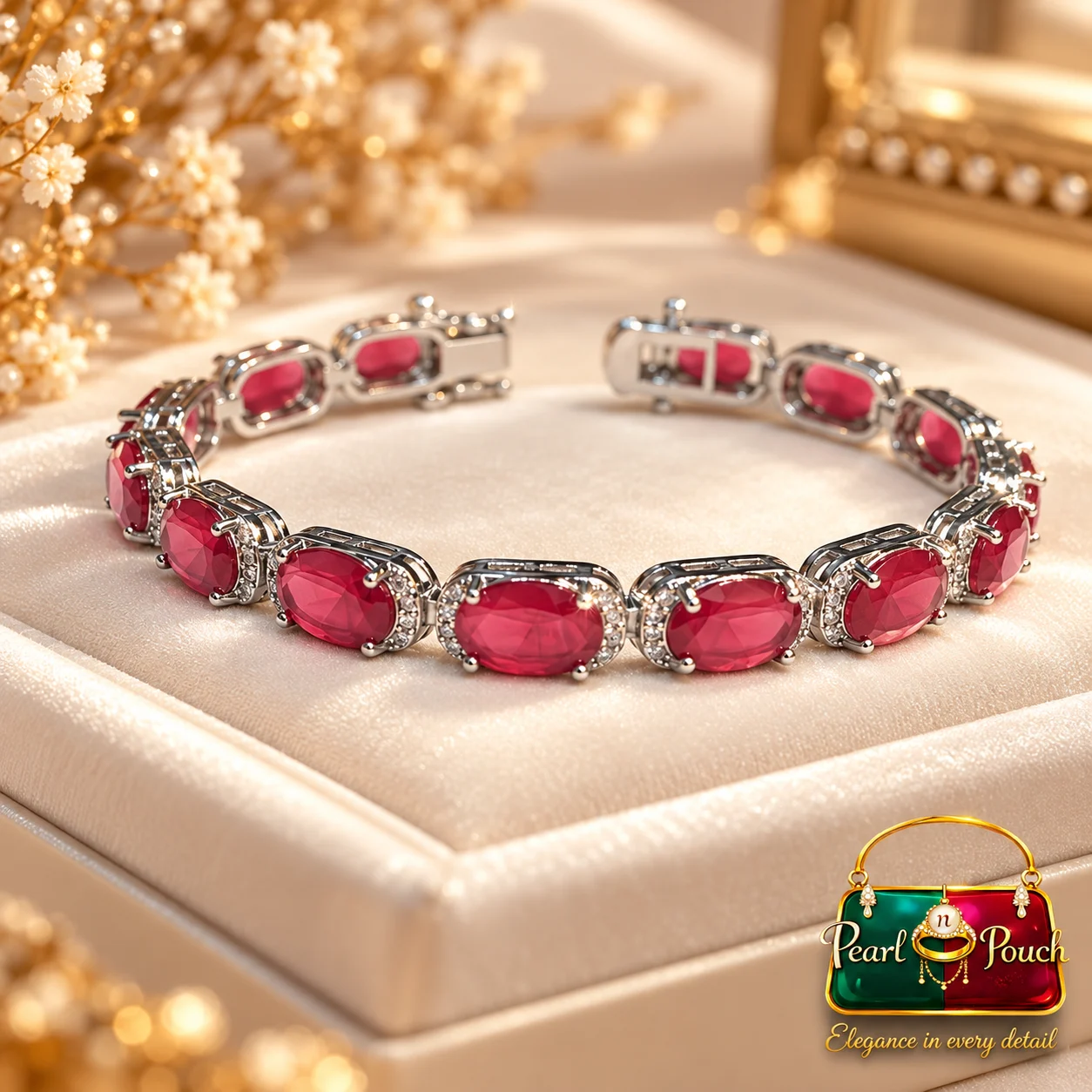 Elegant Zuping Silver-Plated Red Zirconia Bracelet (3)