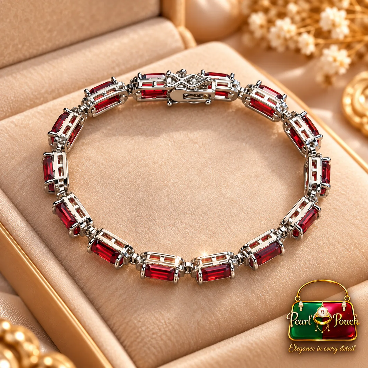 Elegant Zuping Silver-Plated Red Zirconia Bracelet (4)