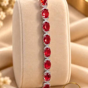 Elegant Silver-Plated Red Zirconia Bracelet by Zuping with sparkling red oval zirconia stones