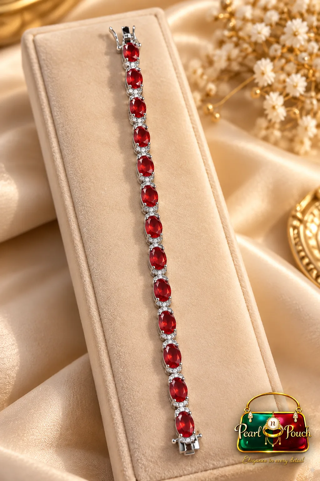 Elegant Zuping Silver-Plated Red Zirconia Bracelet (7)