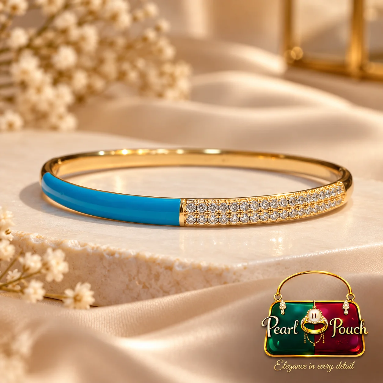 Premium 18 Karat Gold Plated Zirconia Bracelet with Blue Enamel (2)