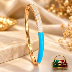 Premium 18 Karat Gold Plated Zirconia Bracelet with glossy blue enamel and sparkling zirconia stones