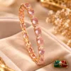 Premium 18K Gold Plated Zirconia Bracelet by Zuping with pink zirconia stones and linked design