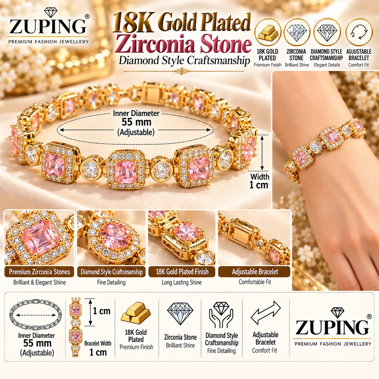 Premium 18K Gold Plated Zirconia Bracelet by Zuping (6)