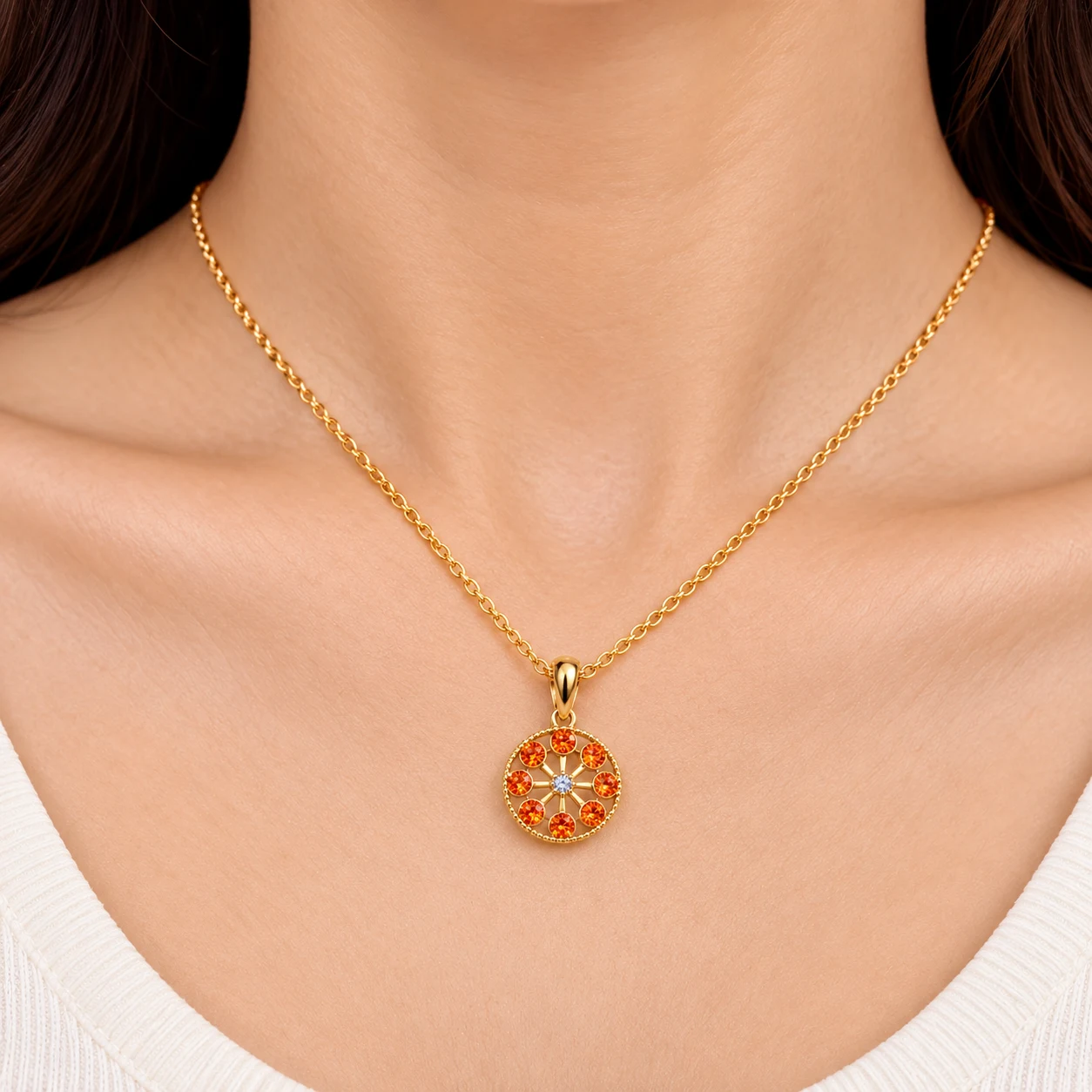 Premium ZUPING 18K Gold Plated Zirconia Round Pendant Necklace (1)