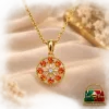 Premium 18K Gold Plated Zirconia Pendant Necklace by ZUPING with a round pendant and orange-toned Zirconia Stones