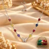 Premium Silver-Plated Zirconia Butterfly Necklace by ZUPING with multicolour stones and a 1 cm butterfly centre design