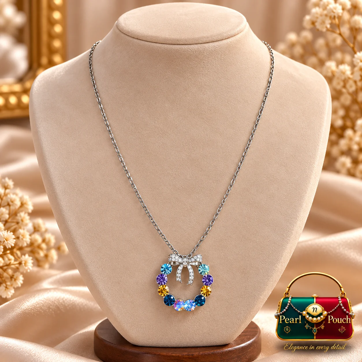 Premium ZUPING Silver-Plated Multicolour Zirconia Knot Necklace (1)