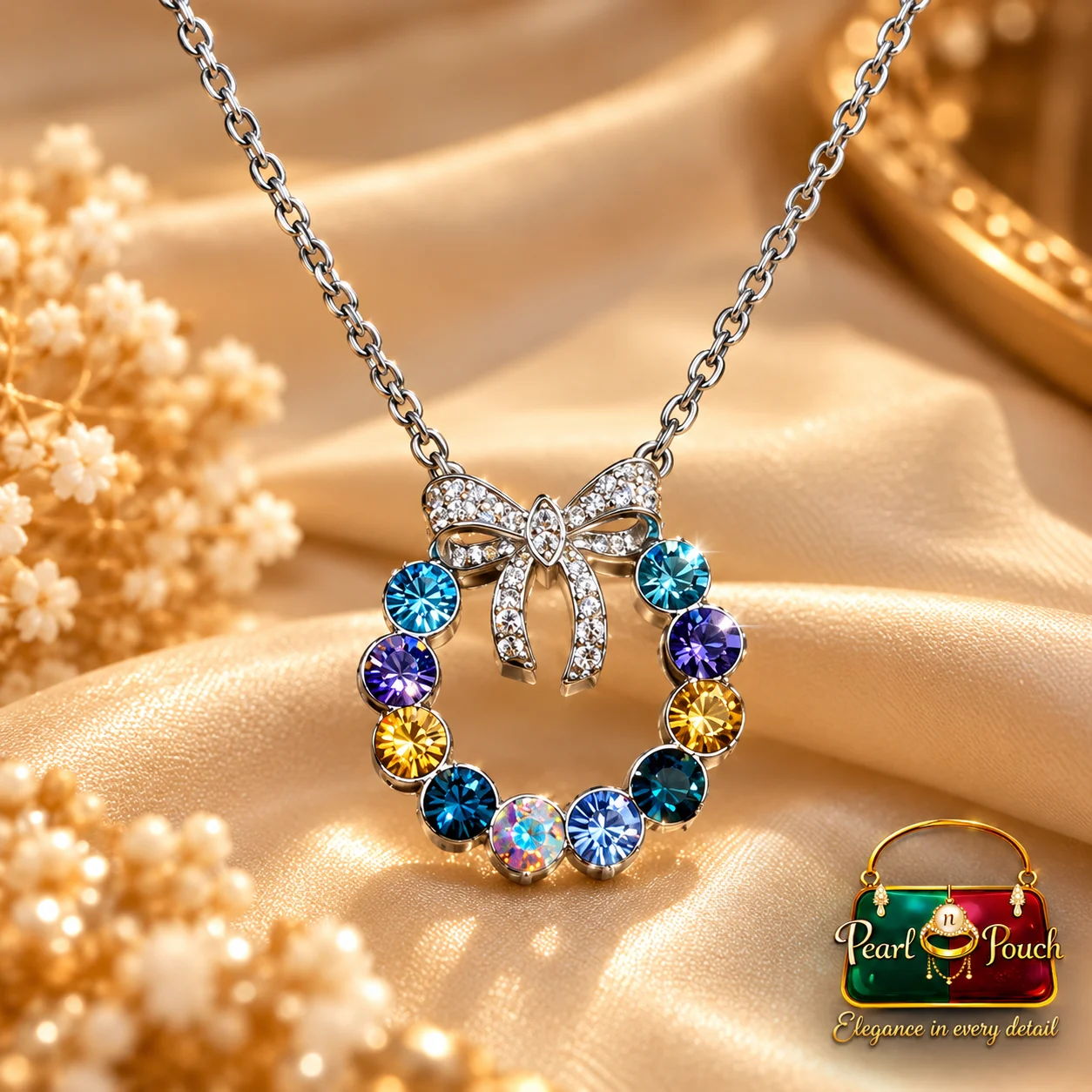 Premium ZUPING Silver-Plated Multicolour Zirconia Knot Necklace (4) Premium ZUPING Silver-Plated Multicolour Zirconia Knot Necklace