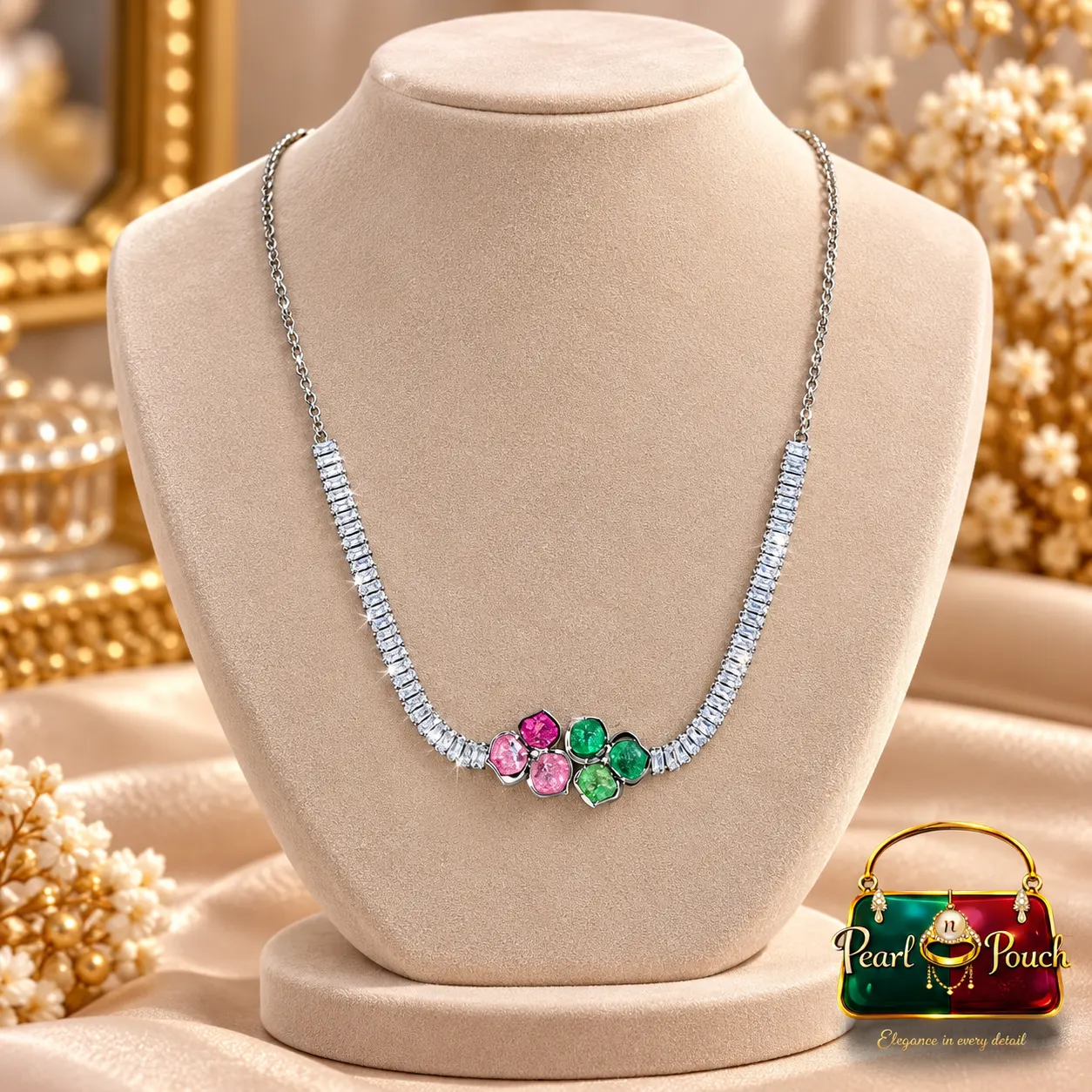 Premium ZUPING Silver-Plated Multicolour Zirconia Necklace (2)