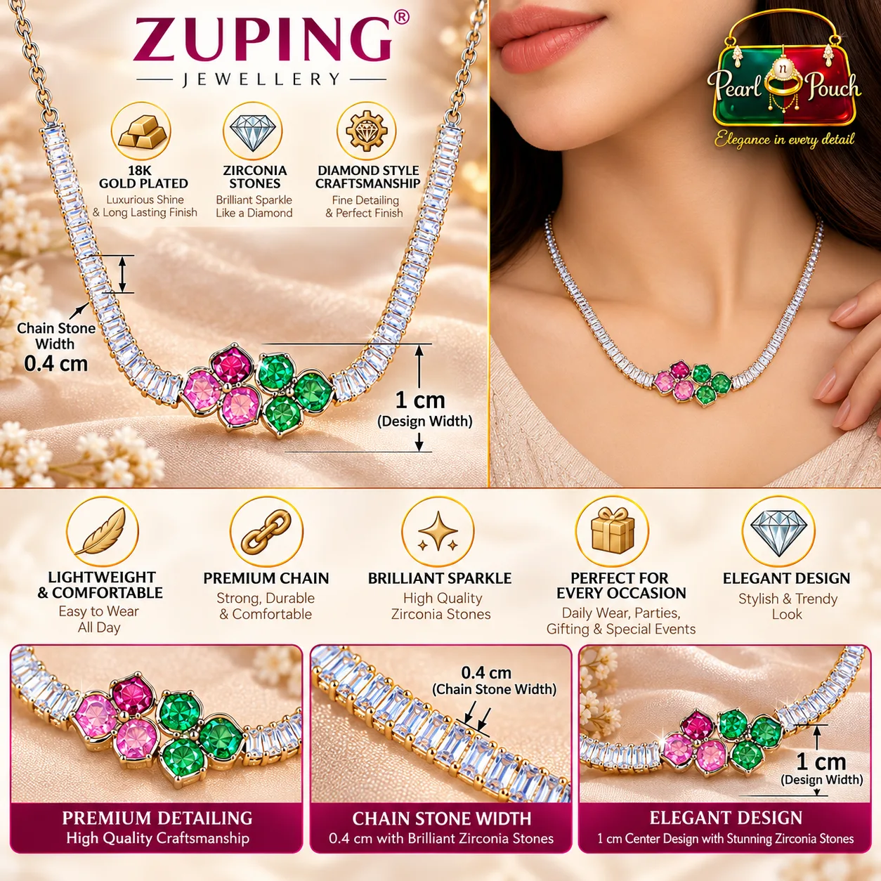 Premium ZUPING Silver-Plated Multicolour Zirconia Necklace (3)