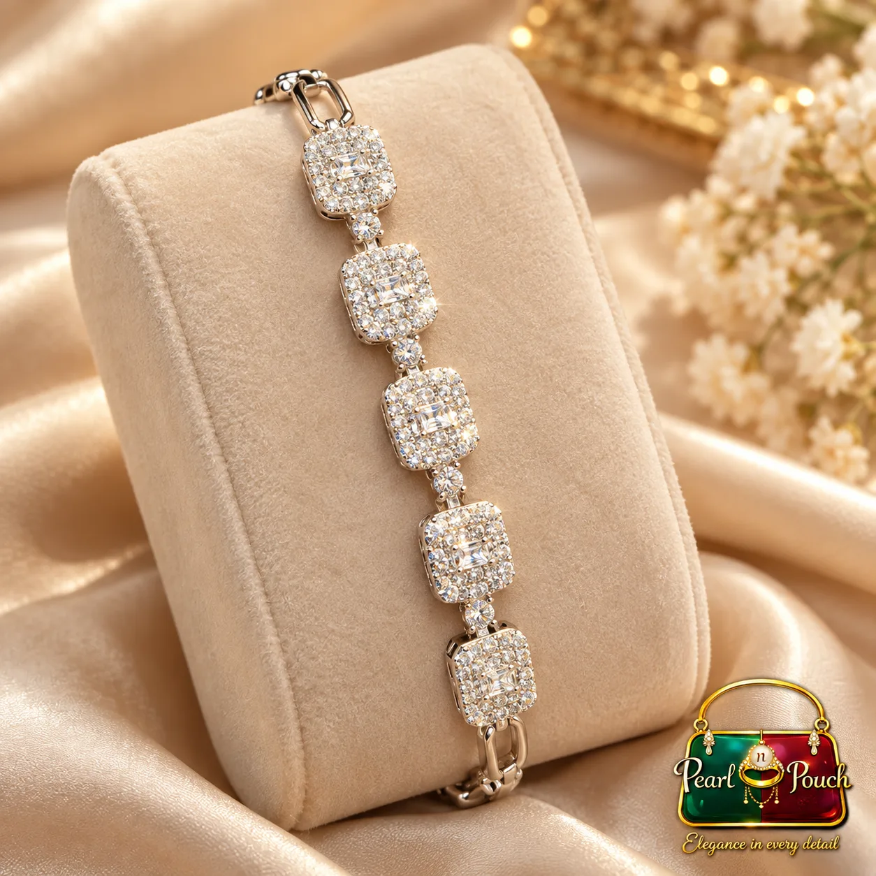 Premium Zuping Silver-Plated Zirconia Bracelet 55 mm (5) Premium Silver-Plated Zirconia Bracelet by Zuping with 55 mm adjustable fit and sparkling zirconia stone detailing.