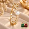 Romantic 18K Gold Plated Zirconia Bracelet Gift for Girlfriend with Pearl Love Design