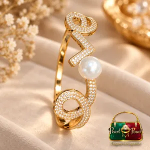 Romantic 18K Gold Plated Zirconia Bracelet Gift for Girlfriend with Pearl Love Design