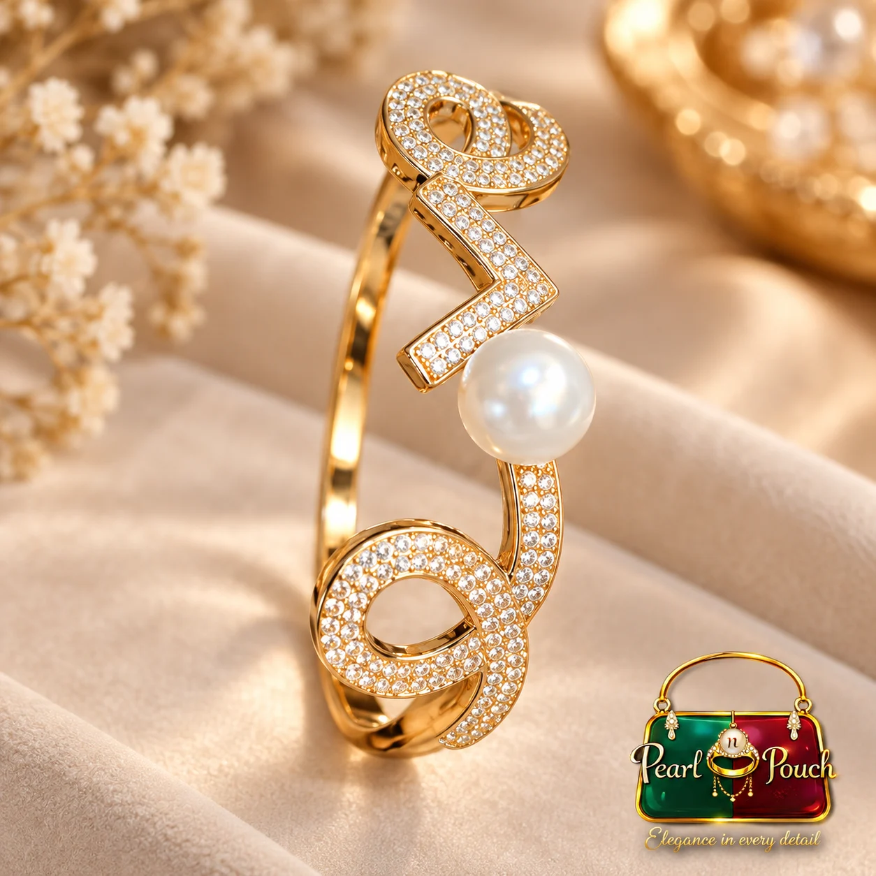Romantic 18K Gold Plated Zirconia Bracelet Gift for Girlfriend (3) Romantic 18K Gold Plated Zirconia Bracelet Gift for Girlfriend with Pearl Love Design