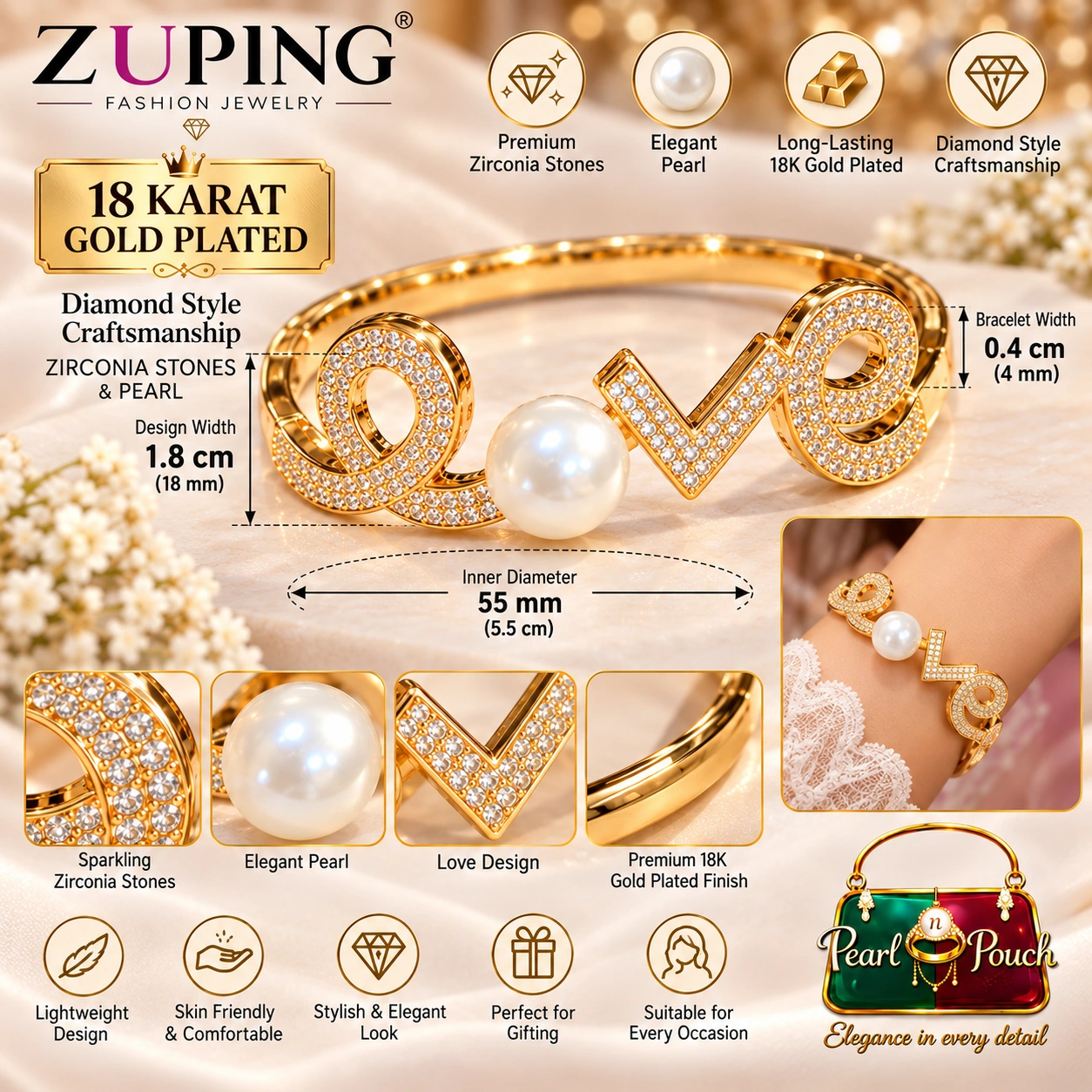 Romantic 18K Gold Plated Zirconia Bracelet Gift for Girlfriend (7)
