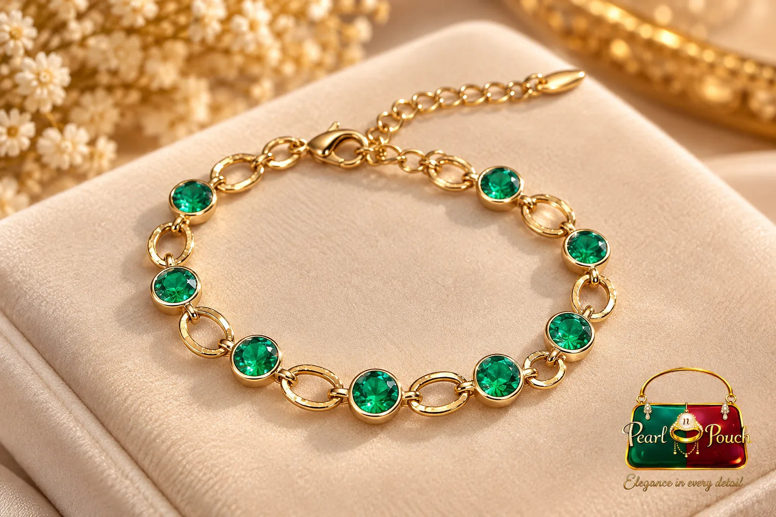 Zuping 18K Gold Plated Green Zirconia Adjustable Bracelet (1)