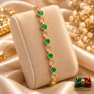 Zuping 18K Gold Plated Green Zirconia Adjustable Bracelet 55 mm