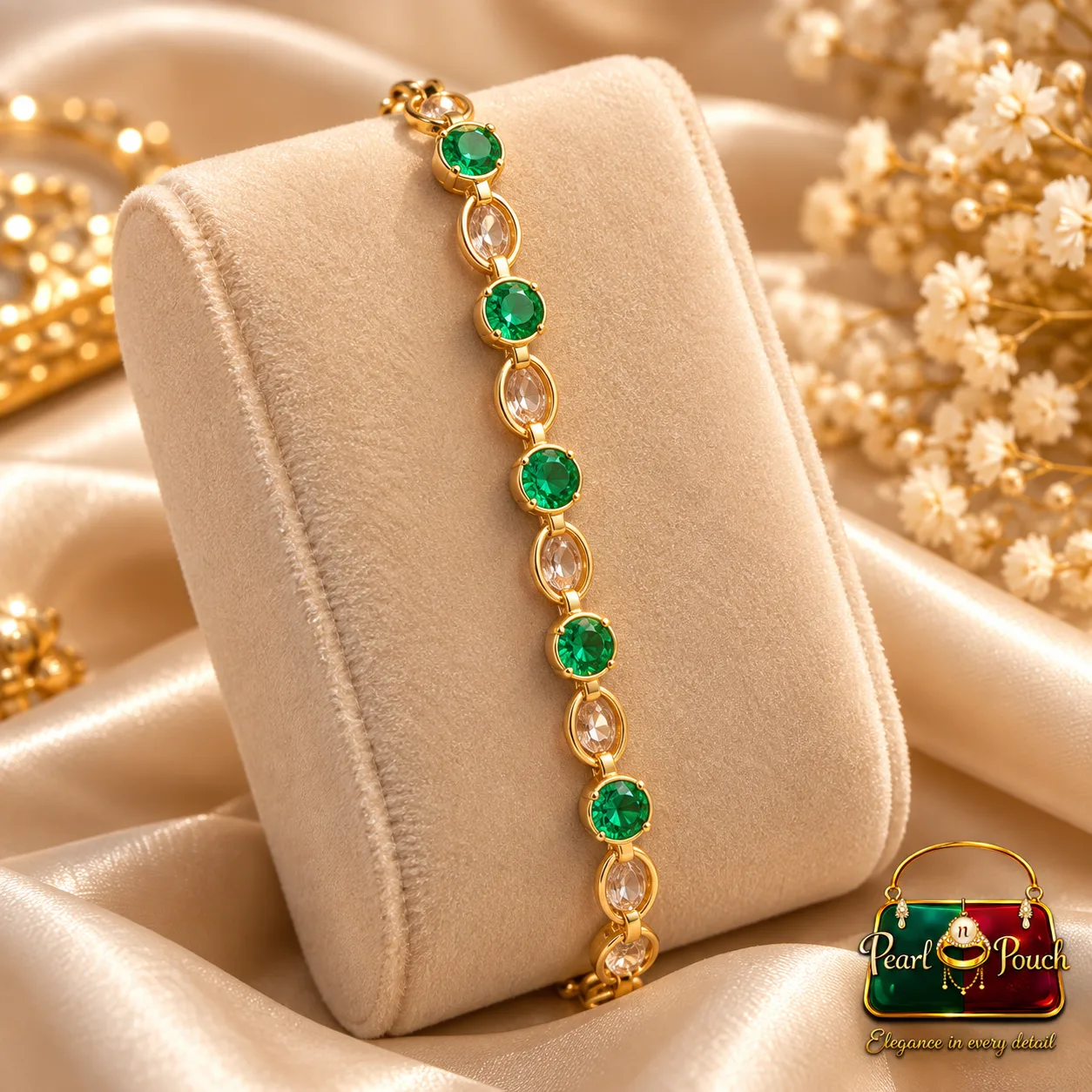 Zuping 18K Gold Plated Green Zirconia Adjustable Bracelet (2) Zuping 18K Gold Plated Green Zirconia Adjustable Bracelet 55 mm