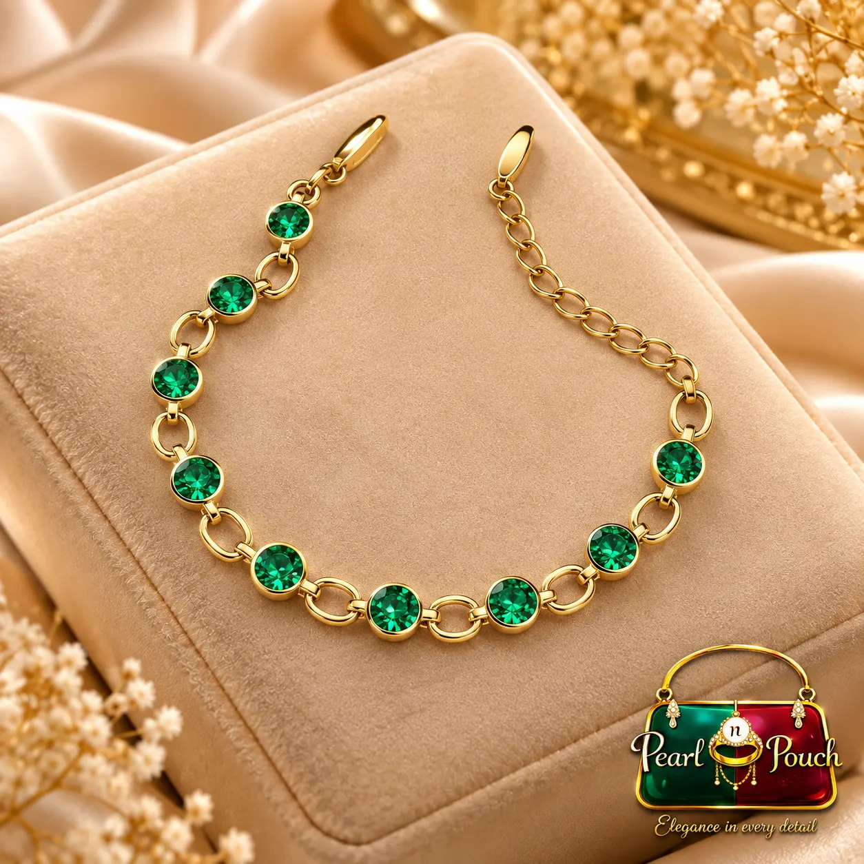 Zuping 18K Gold Plated Green Zirconia Adjustable Bracelet (3)