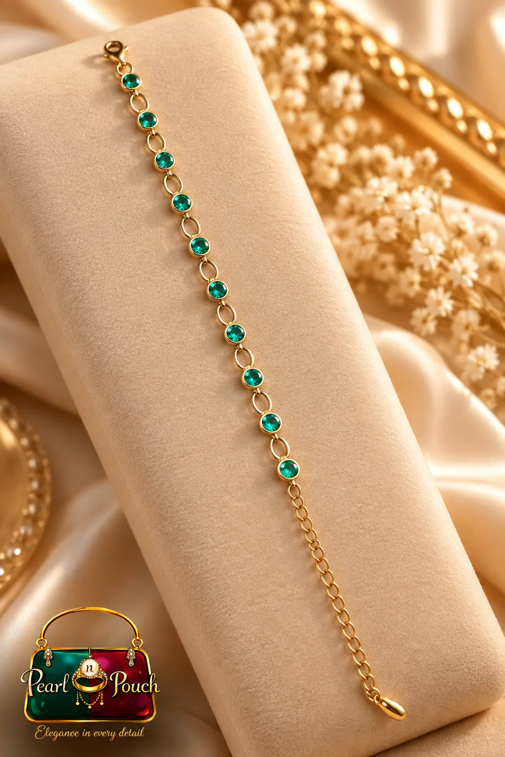 Zuping 18K Gold Plated Green Zirconia Adjustable Bracelet (7)